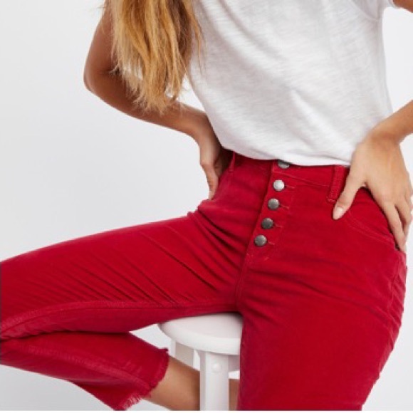 Free People Reagan Skinny Raw Hem Jeans RED - Picture 3 of 9